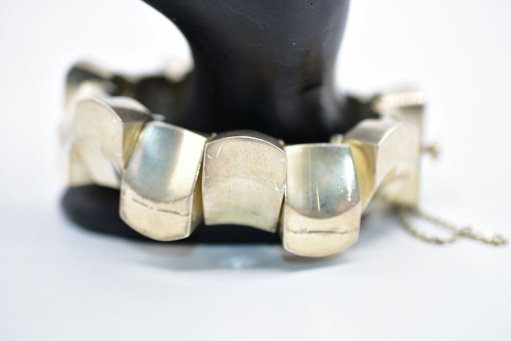 Vintage 950 Silver Mexico Signed TM-70 121 GRAMS Heavy Chunky Bracelet Bin4